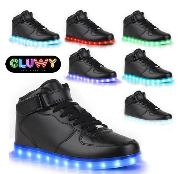 รองเท้าผ้าใบ LED สีดำส่องแสง