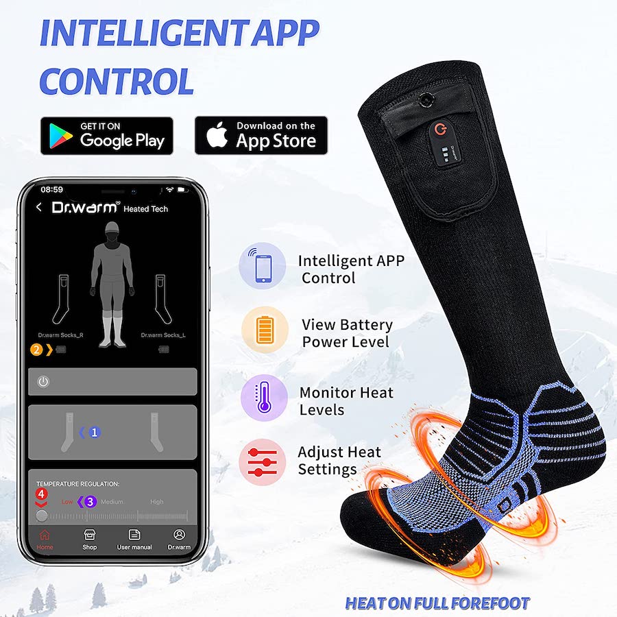 ถุงเท้าไฟฟ้าอุ่น - ควบคุมผ่านแอพสมาร์ทโฟนบนมือถือ
