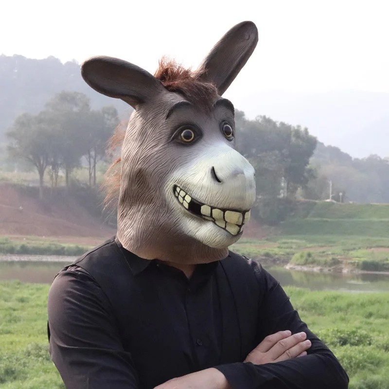 หน้ากากศีรษะซิลิโคนสวมหน้ากากงานรื่นเริง Donkey ตลก