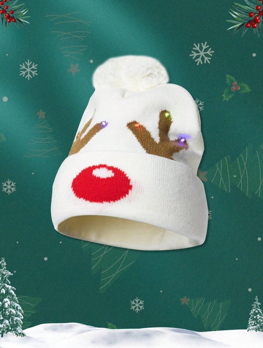 หมวกคริสต์มาสกวางเรนเดียร์เขากวาง - หมวกสำหรับฤดูหนาวเรืองแสงรูดอล์ฟ