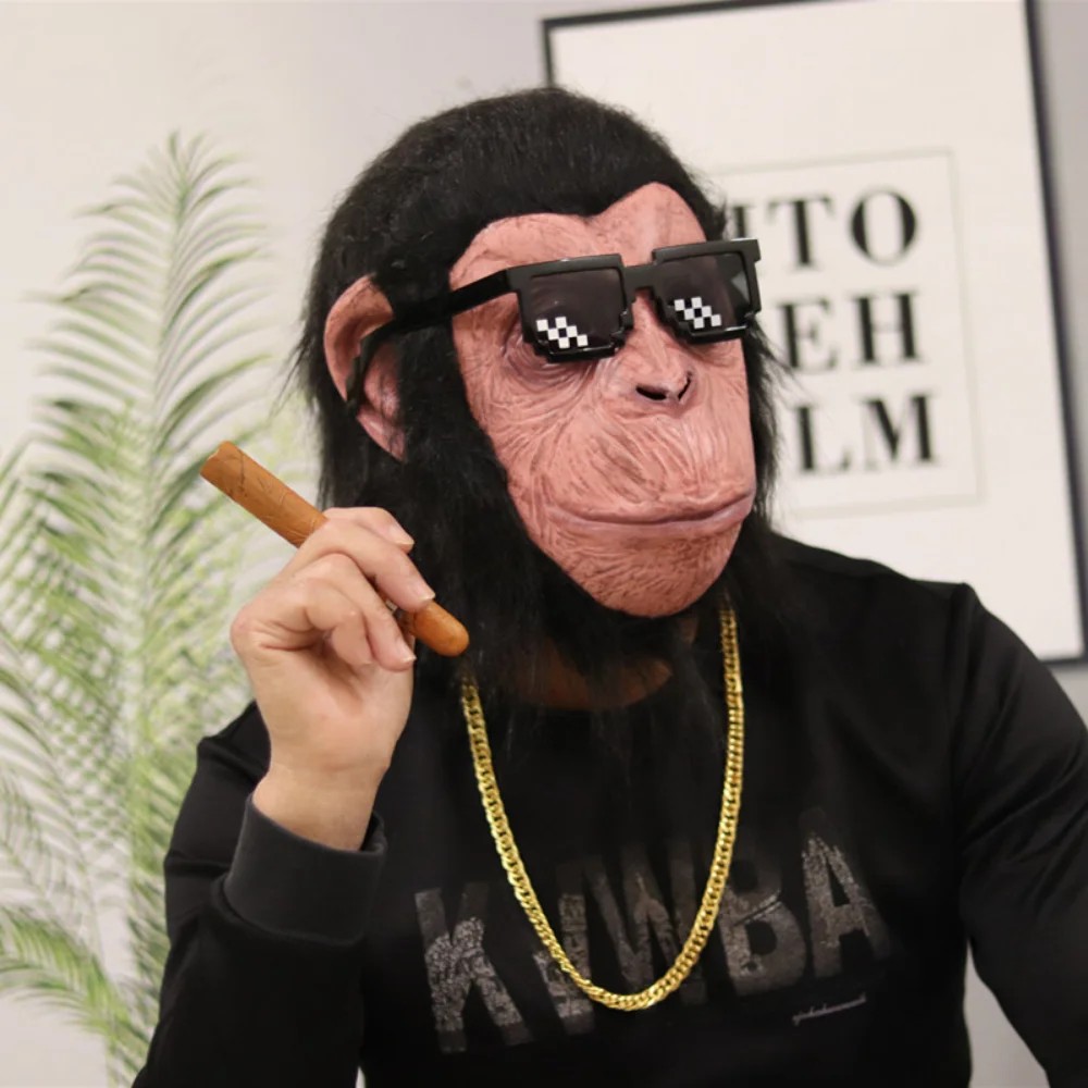 หน้ากากชิมแปนซี หน้ากากยางซิลิโคนหน้าลิงสำหรับศีรษะ