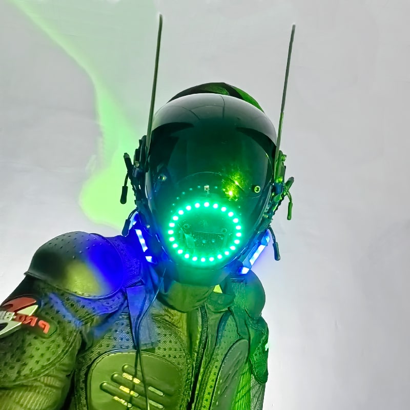 หมวกกันน็อคหน้ากาก Cyberpunk LED เรืองแสง