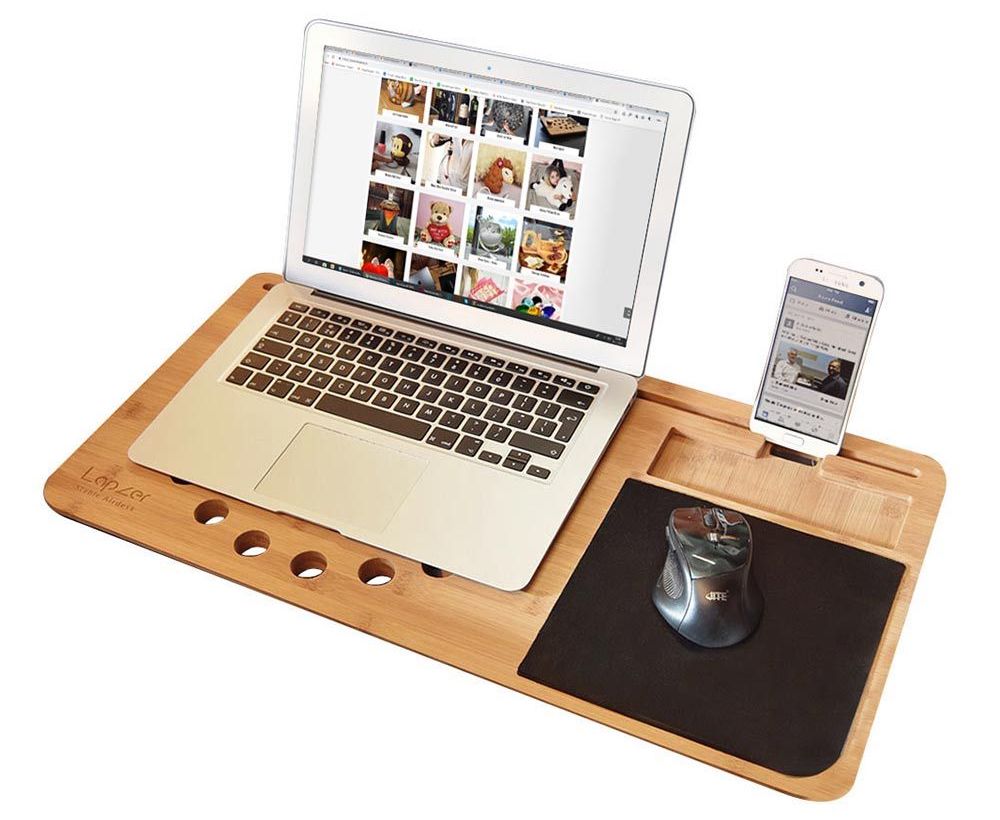 แผ่นรองแล็ปท็อปบนเตียงทำจากไม้ + ที่วางโทรศัพท์มือถือ