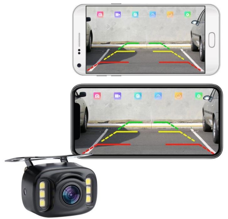 กล้องหลังบนโทรศัพท์มือถือในรถยนต์