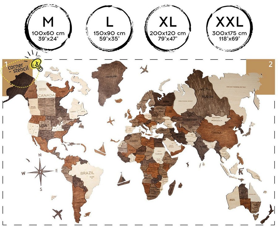 ภาพวาดไม้ 3 มิติของแผนที่โลกขนาด XXL