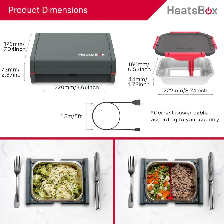 กล่องอาหารกลางวันสำหรับอาหาร อุ่นอาหารด้วยไฟฟ้า heatsbox pro