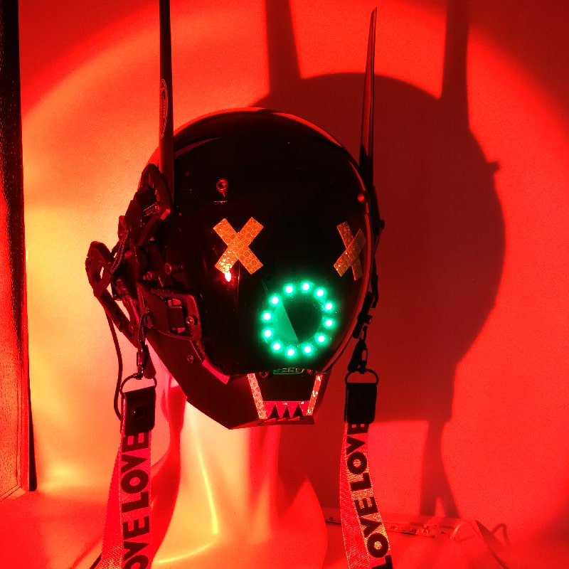 หมวกกันน็อคหน้ากากเรืองแสง Cyberpunk LED